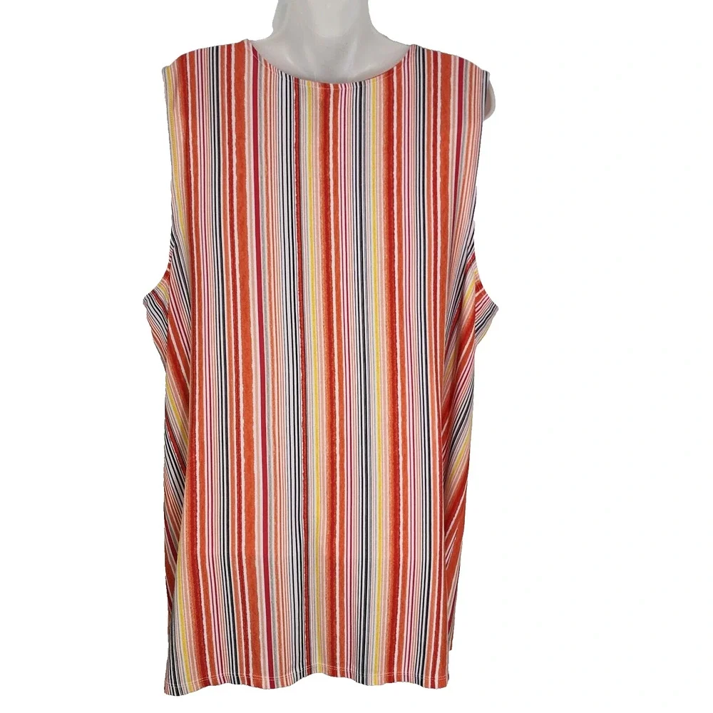 Catherines Black Label Womens Tank Top 2X Sleeveless Orange Stripes Criss Cross